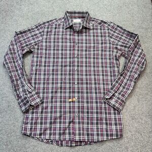 Eton Dress Shirt Contemporary Plaid Grey/Red/Blue‎ Cotton 16 (41) Contemporary